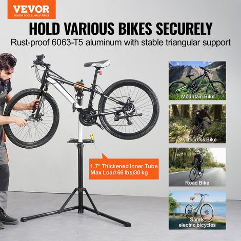 Pied d'Atelier Vélo Pliable Charge 30 kg Support de Réparation de Vélo Réglable en Hauteur Pince Pivotant 360° Stand de Bicyclettes avec Plateau à Outils pour Entretien Montage Vélos Électriques (1/5)