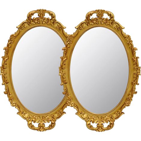 Juego de 2 espejos decorativos vintage con marco dorado, espejos de pared y de mesa para dormitorio o sala de estar, 24,4 x 36,3 cm (ancho x largo) (dorado) (1/4)