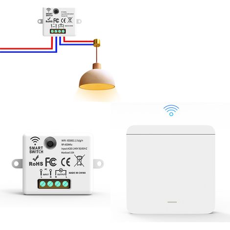 Interrupteur à télécommande sans fil, interrupteur à commande à distance, sans recâblage, pour luminaires d'intérieur et d'extérieur (1/5)