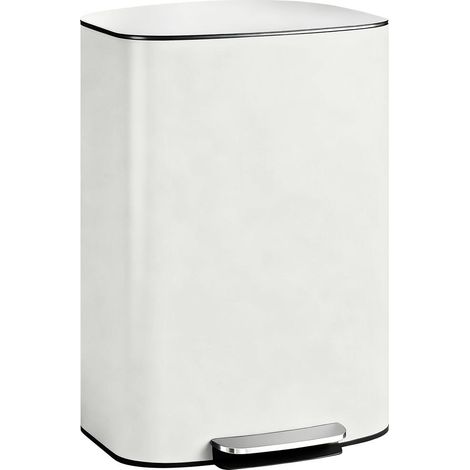 Poubelle de Cuisine à Pédale 50L - Fermeture Douce Soft Close Anti-traces et Maintien Ouvert - Blanc Crème (1/5)