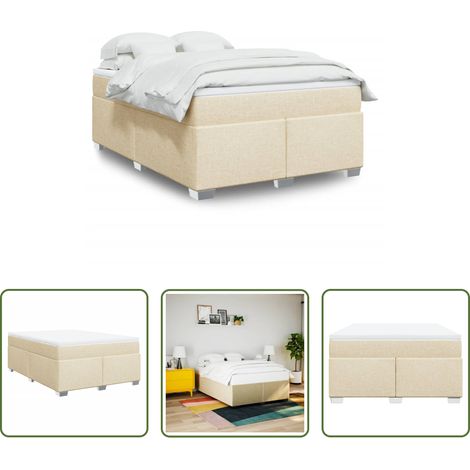 vidaXL Surmatelas -  Sommier à lattes de lit avec matelas Crème 160x200 cm Tissu (1/5)