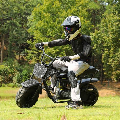 Dirt Bike Kinder 105CC 4-Takt benzinbetriebenes Off Road Mini Dirt Bike Pit Bike mit Automatikgetriebe und Seilzugstarter 4 Arten von DIY-Aufklebern Pocket Bike ab 13 Jahre (Schwarz) (1/5)