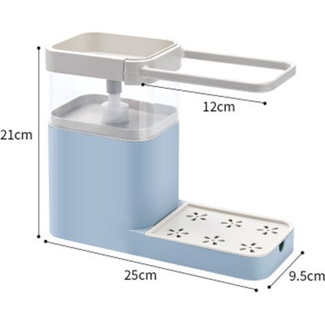 Bouteille distributeur automatique de liquide vaisselle, pompe à pression, support pour torchon, bleu nordique, pour évier de cuisine, distributeur de savon. (1/2)