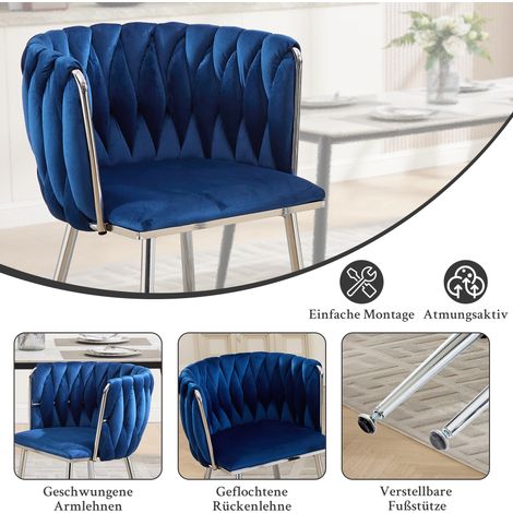 Ensemble de 2 chaises de salle à manger modernes avec revêtement en tissu bleu marine et pieds argentés (1/5)