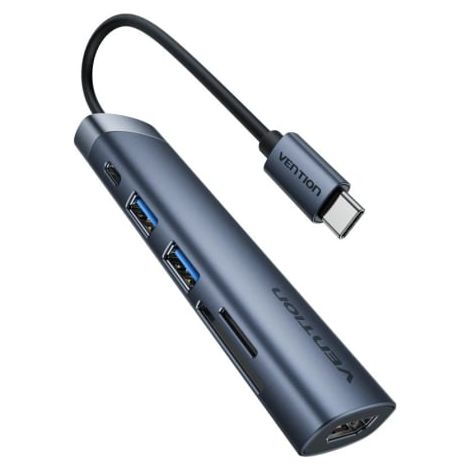 Docking USB Tipo-C Vention THJHB/ 1xHDMI 4K/ 2xUSB/ 1xUSB Tipo-C PD/ Gris