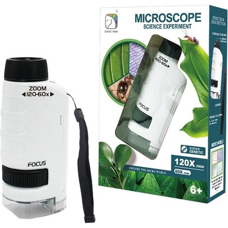 Microscope portable pour enfants 60X-120X avec lumière LED, idéal pour exploration scientifique et éducation scolaire (1/5)
