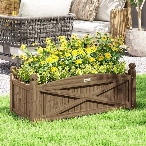 Jardinière en bois. carré potager extérieur bois avec trous de drainage. 90 x 39 x 37 cm. marron foncé