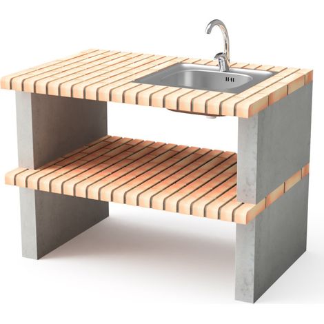 Modulo Barbacoa de Obra con Fregadero 101x70x80 cm en Ladrillo Tintado  Base para Barbacoa de Jardín Exterior (1/3)