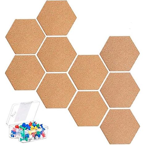 10 panneaux en liège hexagonaux, tableau d'affichage autocollant DIY multifonction pour photos, décoration bureau maison - avec 40 punaises colorées