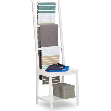 Blanc Porte Portant Range-Serviettes Bain Valet de Chambre Chaise de Lit SDB Bambou 133x40x42cm, 42 x 40 x 133 cm (1/5)
