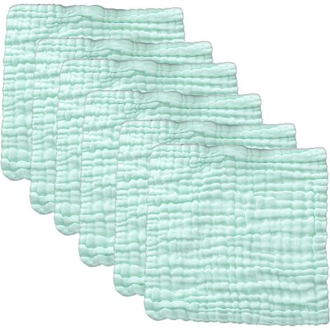 6 serviettes pour bébé, gaze douce, 25 x 25 cm, carrées, blanches/rose/bleu/vert, pour visage, bain, lingettes ou bavoir (1/5)