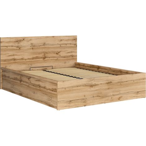 Lit adule 160x200 Lit coffre 2 place avec sommier et rangement, coloris Chêne wotan - Longueur 204,5 x Profondeur 169 x Hauteur 95/40,5 cm (1/4)