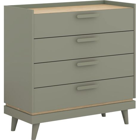 Cómoda Fertalu 104, Verde + Roble, Con cajones, Número de cajones: 4, 90x90x40cm (1/5)