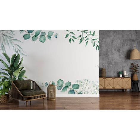 Papier peint fleuri guirlande deucalyptus aquarelle - 150 x 250 cm (1/2)