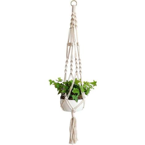 LEMROE Panier suspendu en macramé corde de coton panier suspendu pot de fleur support de plante cintre (1/4)