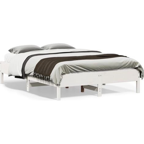 Cadre de lit  Bois de pin massif blanc  Dimensions 135x190 cm (1/4)
