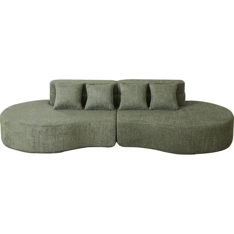 Divano modulare in schiuma 310 cm 2 pezzi con rivestimento Teddyfleece sfoderabile e lavabile verde (1/5)