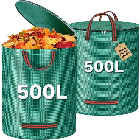 Strapazierfähige Grünschnittsäcke, 2er-Pack Grünschnitt-Gartensäcke mit Deckel und Griffen, Gemüsegartensäcke für den Transport von Grünschnitt (500 x 2) (1/5)