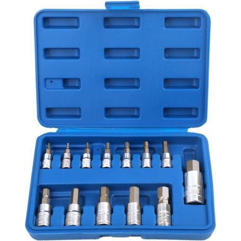 Jeu de 26 douilles hexagonales : 13 douilles 1/2", 3/8", 1/4" + 13 douilles hexagonales internes de 2 à 14 mm pour outillage à main (1/4)