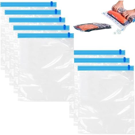 (Standard) Lot de 8 sacs de compression de voyage 50x70cm, sacs sous vide pour vêtements, sacs de voyage, sacs de rangement sous vide étanches-AquaForge (1/5)