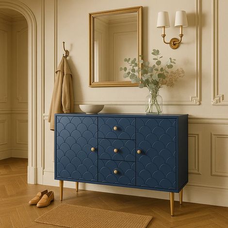 URBAN MEUBLE Garde-robe bleu marine avec 2 portes et 3 tiroirs 120x40x82cm (1/5)