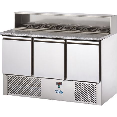 Mini table à pizza - Dessus granit - 3 portes - 408 L - Sofraca