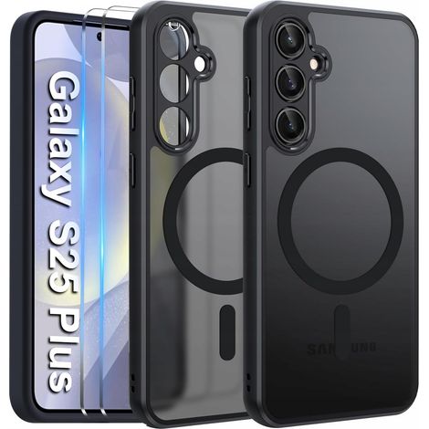 Funda MagSafe negra mate para Samsung S25+ Plus + 2 protectores de pantalla de cristal (1/5)