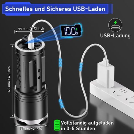 Lampe Torche LED Ultra Puissante 1000000 lumens, Batterie Rechargeable Haute Capacité Intégrée De 10800mAh, Zoom, Indice Détanchéité IPX7,Chien, Idéale Pour le Camping, la Randonnée [Classe énergétiqu