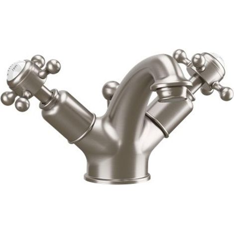 Crosswater Belgravia – Mitigeur de lavabo, poignées croisillons, bonde clic-clac, finition nickel brossé
