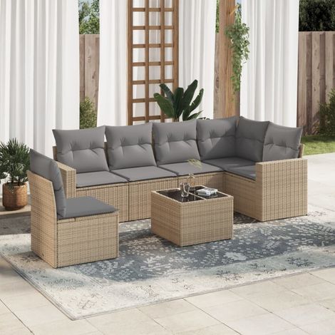 Salon de jardin avec coussins 7 pcs beige résine tressée vidaXL (1/4)