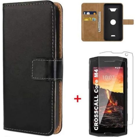 Etui Coque Crosscall Core X4 - Cuir PU - TPU Souple - Support Intégré - Verre Trempé - 1 Pièce (1/5)