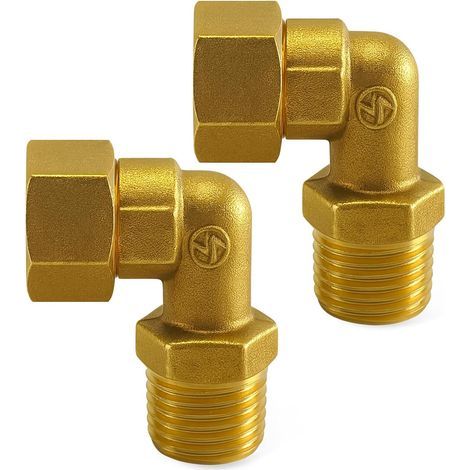 2er-Pack 90°-Winkel aus Messing, 1/2-Zoll-IPS-Stecker-Buchse-Verbindung, robuste, auslaufsichere Armaturen für Klauenfußwanne, Dusche, Küchenarmatur, Waschbecken, Warmwasserbereiter (1/5)