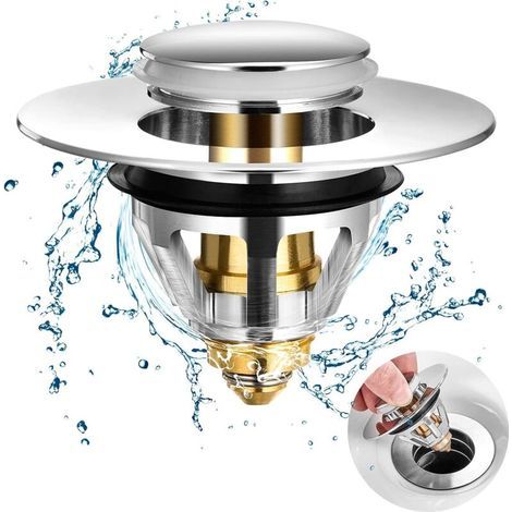 Bouchon Baignoire, Universal Lavabo Eau Accessoires Tube, Bouchon Evier Cuisine, Bombe Décapage, Plaque En Acier Inoxydable Flip - Argent (1/5)