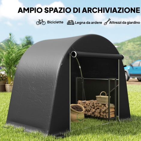 Cobertizo para bicicletas gris oscuro de 2,45 x 1,2 m – Impermeable – Puerta enrollable con cremallera – Acero galvanizado