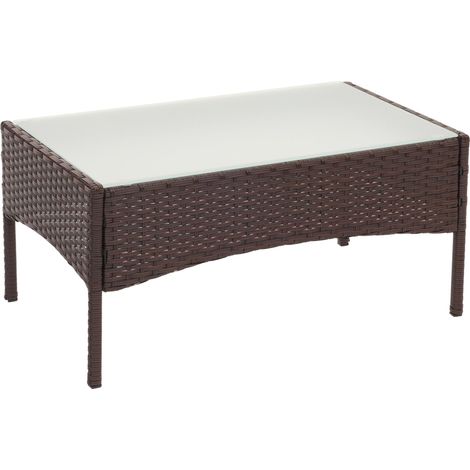 [NEUWERTIG] Poly-Rattan Gartentisch Hamar, Beistelltisch Tisch mit Glasplatte braun-meliert (1/5)