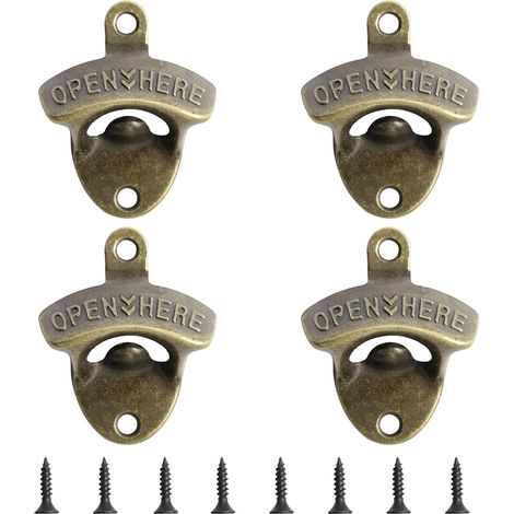 Lot de 4 ouvre-bouteilles muraux en cuivre vintage, avec vis, pour maison, jardin, bar, KTV, hôtel. (1/5)