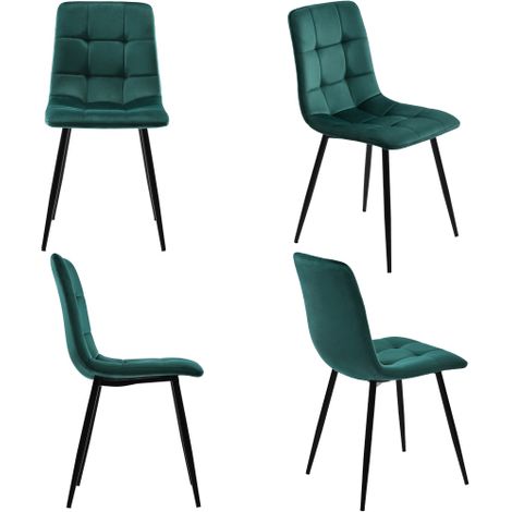 Chaise de salle à manger (4 pcs), vert foncé,Lot de 4 chaises rembourrées design avec dossier,assise en velours structure en métal (1/5)