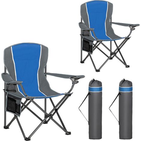 Chaise Pliante Camping 160KG, Chaise de Camping Pliable Portable Surdimensionnée Chaise Pliante Exterieur et Interieur Fauteuil Camping Chaise de Peche Bleu-Noir 2pcs (1/5)