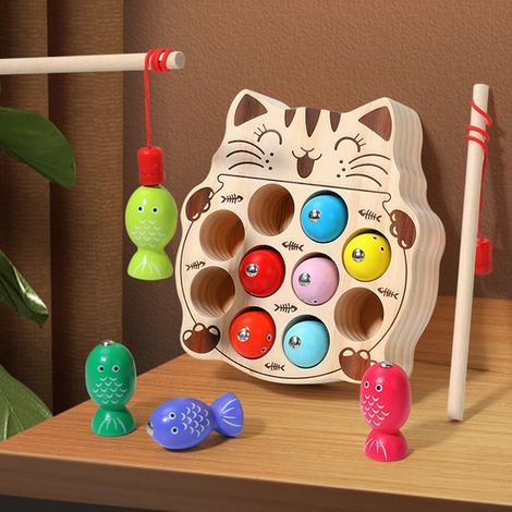 Gatto giocattolo magnetico da pesca - Giocattolo educativo in legno per bambini (1/5)