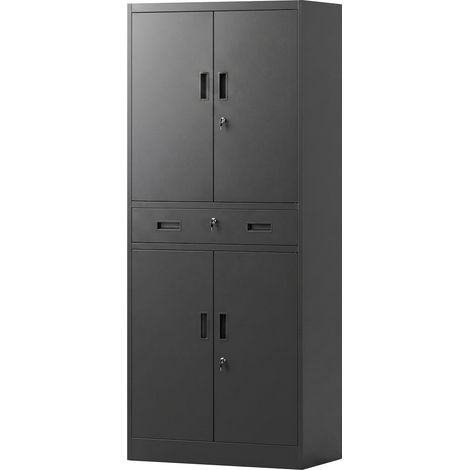Armoire métallique 180 cm, armoire à outils avec portes verrouillables, tiroir et étagères réglables, noire (1/5)
