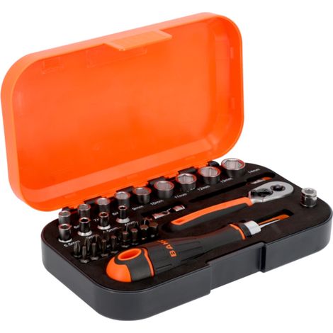 Bahco 1/4 Steckschlüssel-Satz  mit Sechskant-Profil und Bits mit magnetischem Bithalter, 34-tlg.