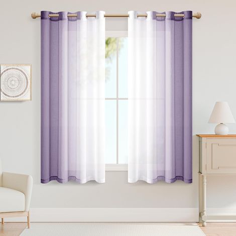 Rideau avec œillets - Transparent - Dégradé de couleur - Voile ombré - Pour chambre à coucher et salon - 145 cm x 140 cm (H x l) - Violet (1/5)