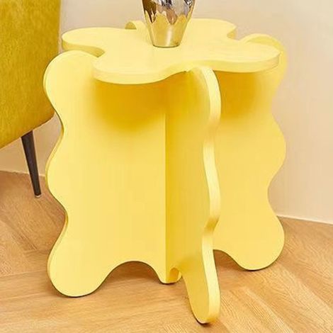 Table basse fleurie en bois aux bords arrondis, style vague stable, petite table basse pour la décoration du salon, jaune (1/5)