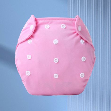 Couche lavable en fibre de polyester avec fermeture à pression, ajustable, anti-fuites, lavable, avec poches, pour enfants de 0 à 1 an et demi, rose. (1/5)