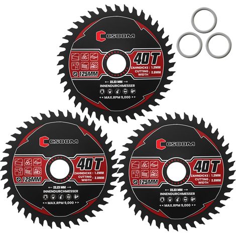 Lot de 3 lames de scie 125 mm pour meuleuse d'angle, lame de scie circulaire pour bois, contreplaqué, stratifié, cloison sèche, plastique (1/5)