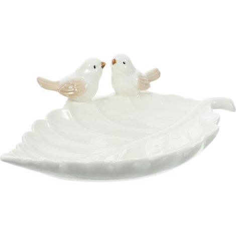 Plateau de Présentation en Céramique Blanc de Feuille Oiseau, Organisateur Bijoux Chic à Surface Lisse, pour Rangement et Photo Prop sur Porche (1/5)