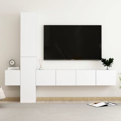 Ensemble de meubles TV 5 pcs-Banc TV-Meuble Télé Blanc Bois d'ingénierie 387116 (1/5)