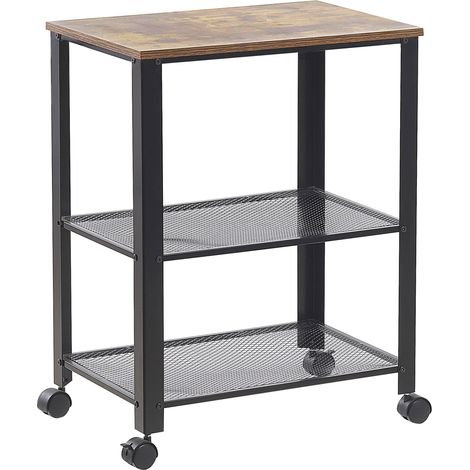 Carrito de cocina madera de pino marco negro 40 x 50 x 86 cm 3 estantes cajón para cubiertos botellero con ruedas Bolzano (1/5)
