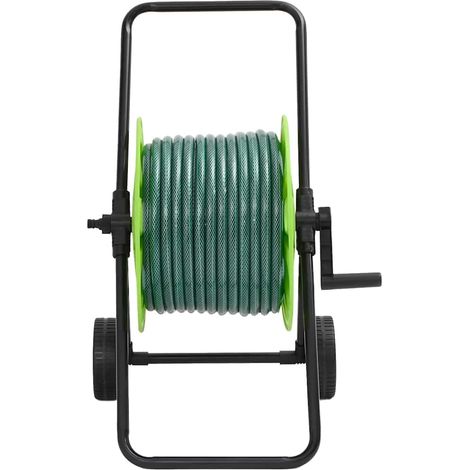 Chariot enrouleur vert avec jeu de raccords de tuyaux 1,9cm 30m