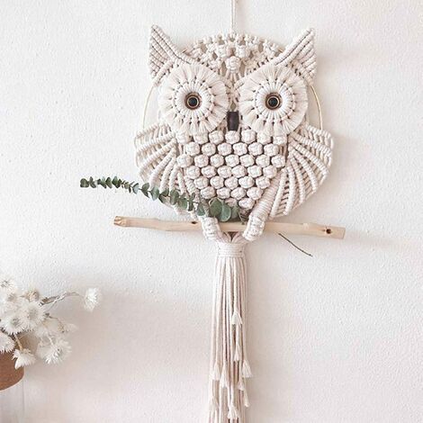 royaluxe- 15x30cm Tapisserie tissée à la Main Forme de Hibou Style bohème Corde de Coton Tapisserie tissée Salon Chambre chez l'habitant Ornements décoration Murale (1/5)